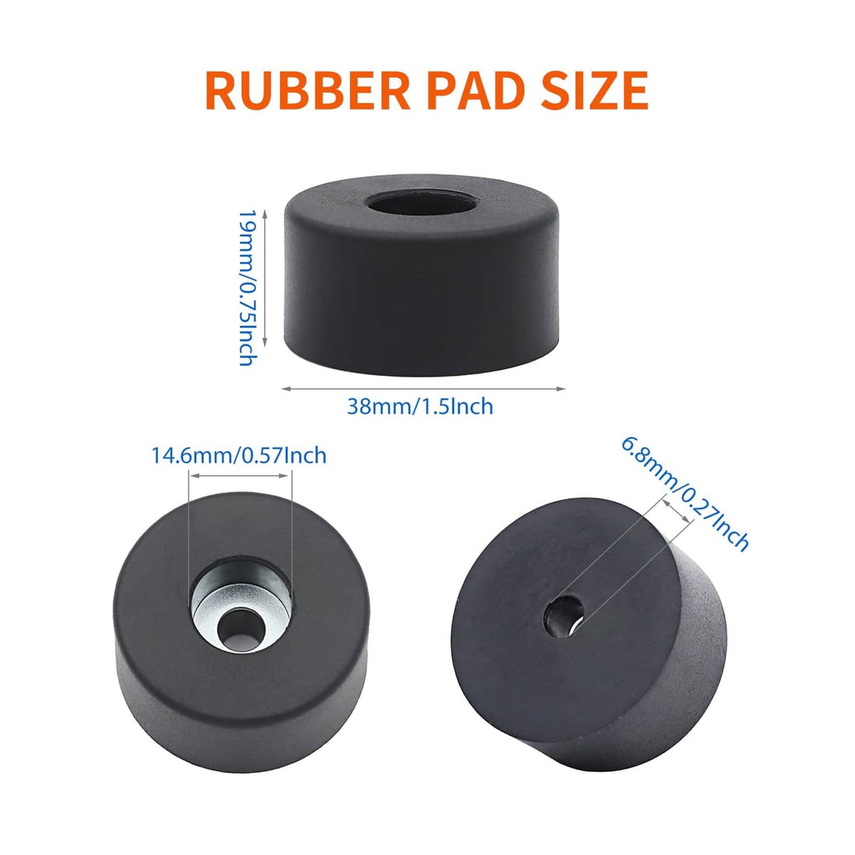 Black round rubber replacement pad with central metal insert opening