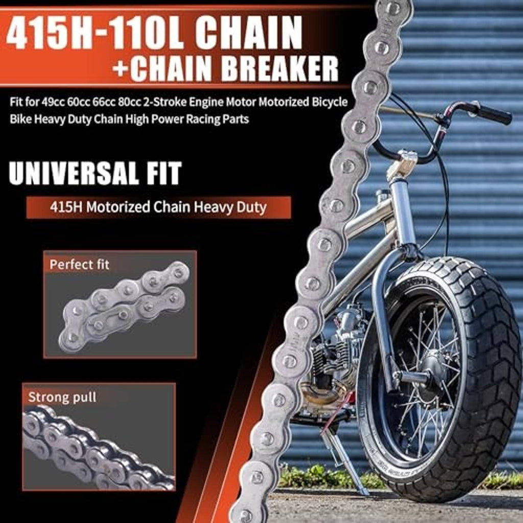 415H-110L drive chain + chain breaker kit for motorized bicycles, with chain