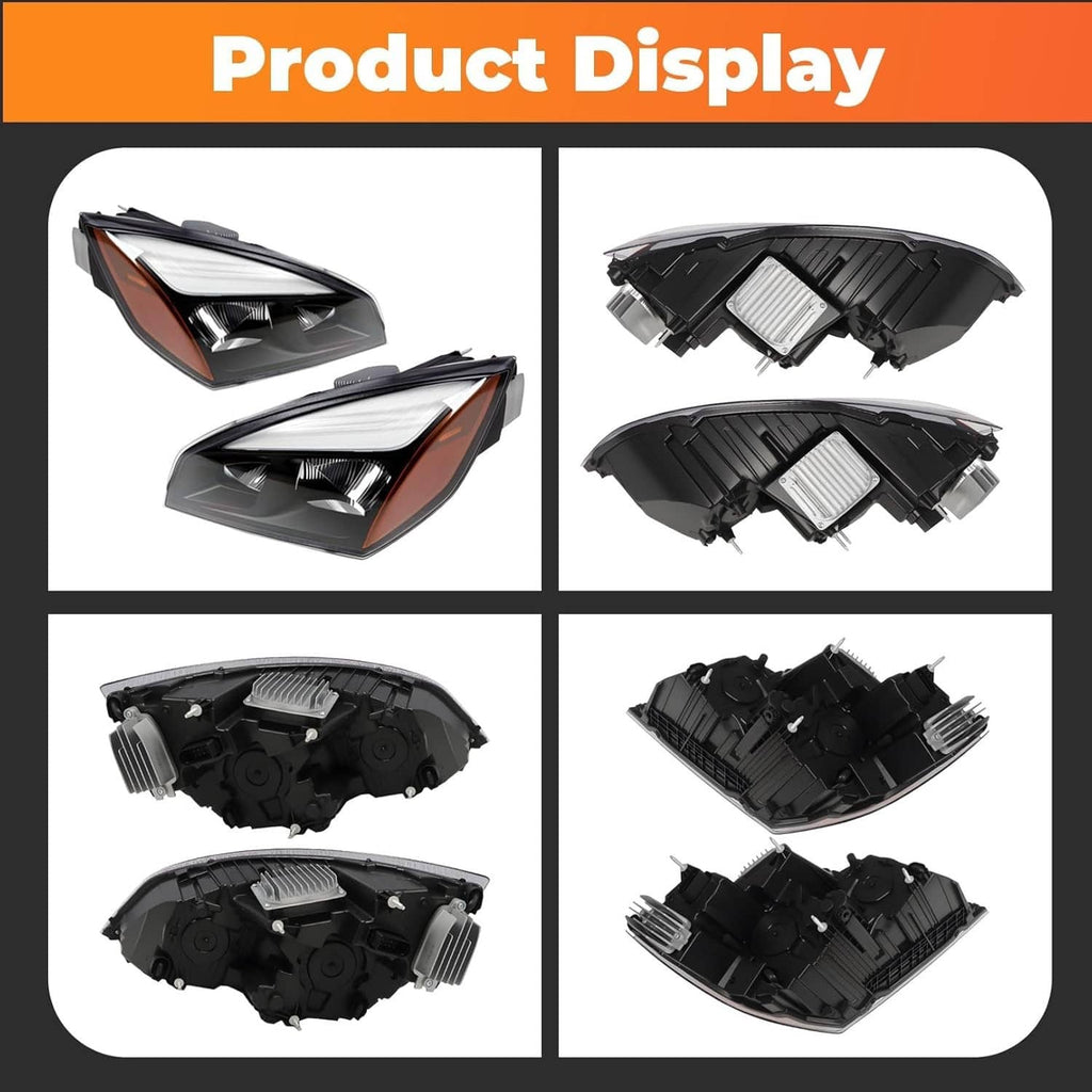 LED headlight display set showing multiple black housing angles and clear lens housings.