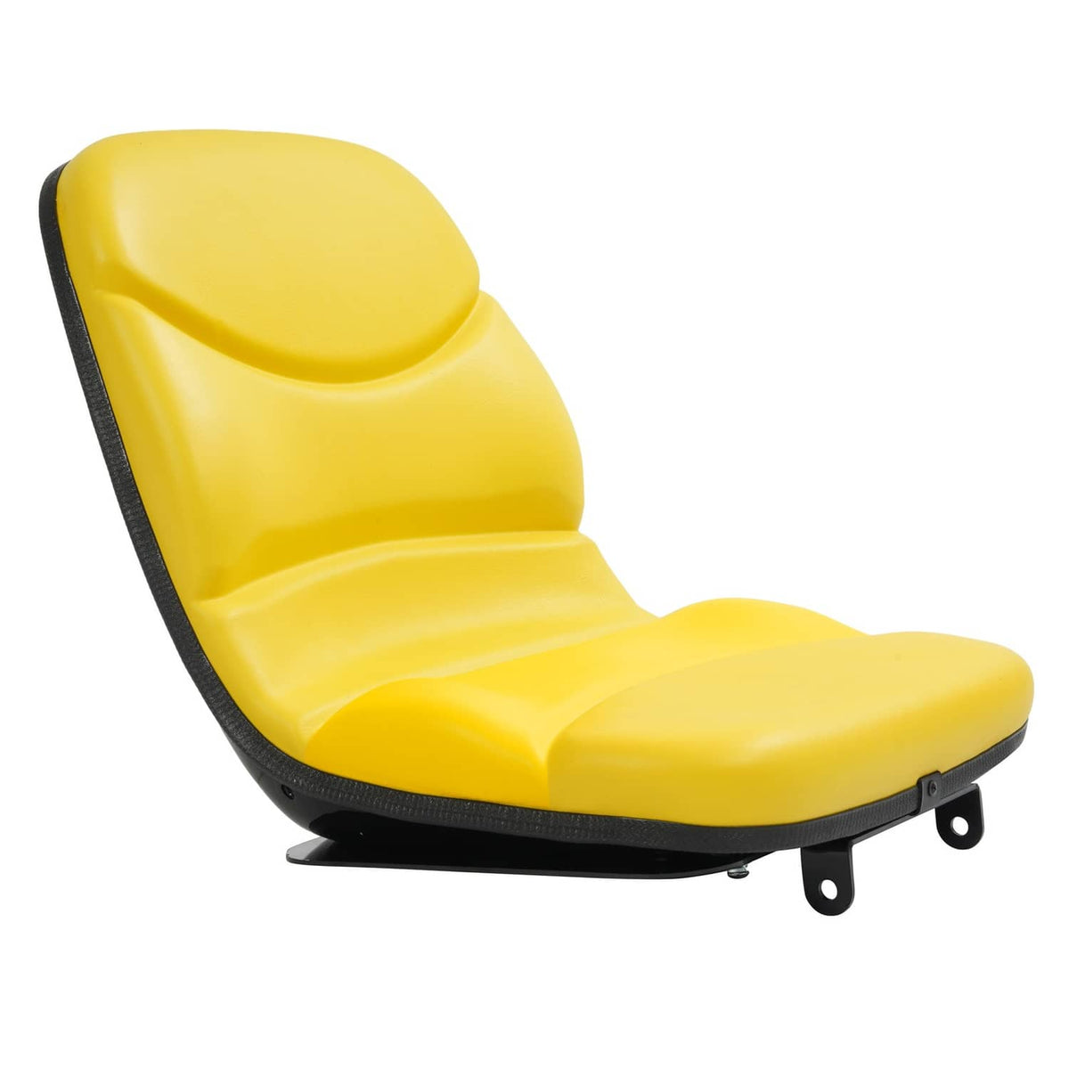 Yellow replacement tractor seat with black edging and spring-mounted style base