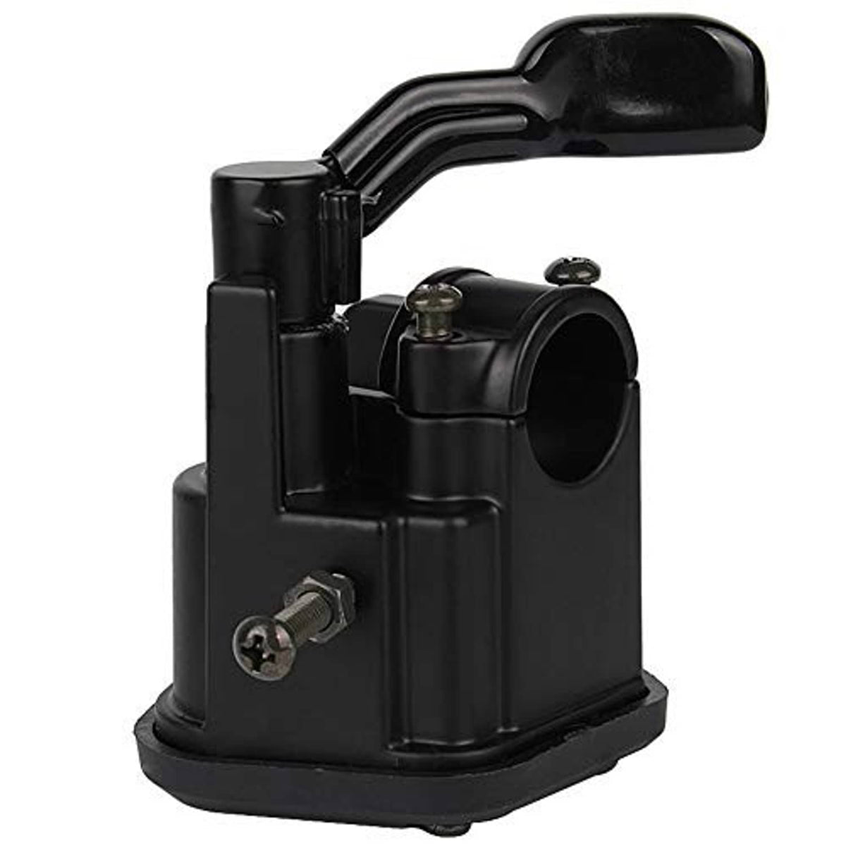 Black thumb throttle assembly housing with curved handle and front mounting fastener