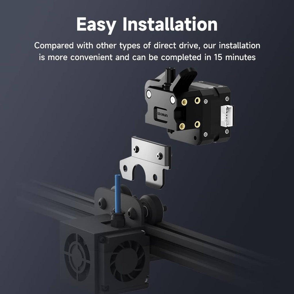 Direct-drive extruder kit parts with mounting hardware and screws