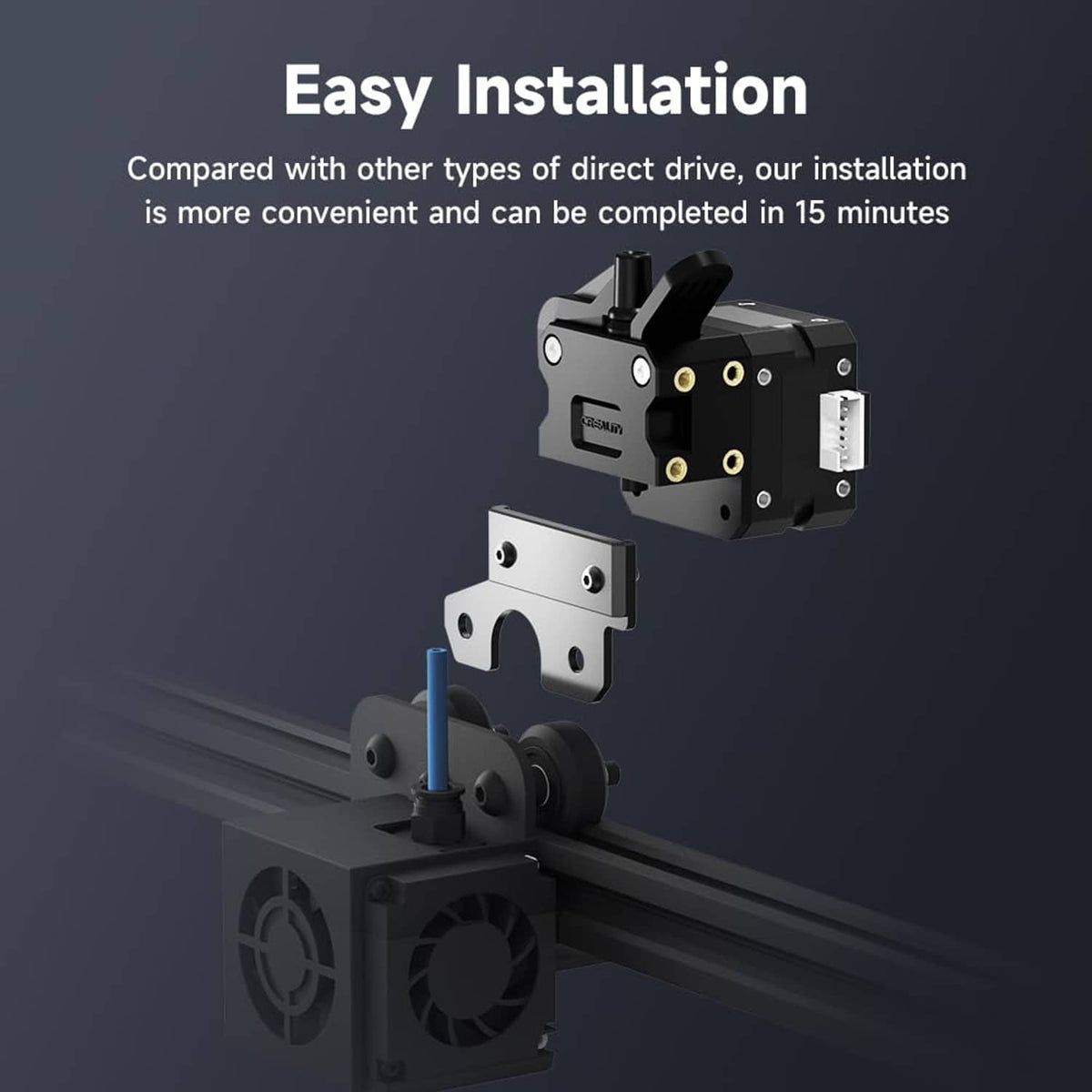 Direct-drive extruder kit parts with mounting hardware and screws