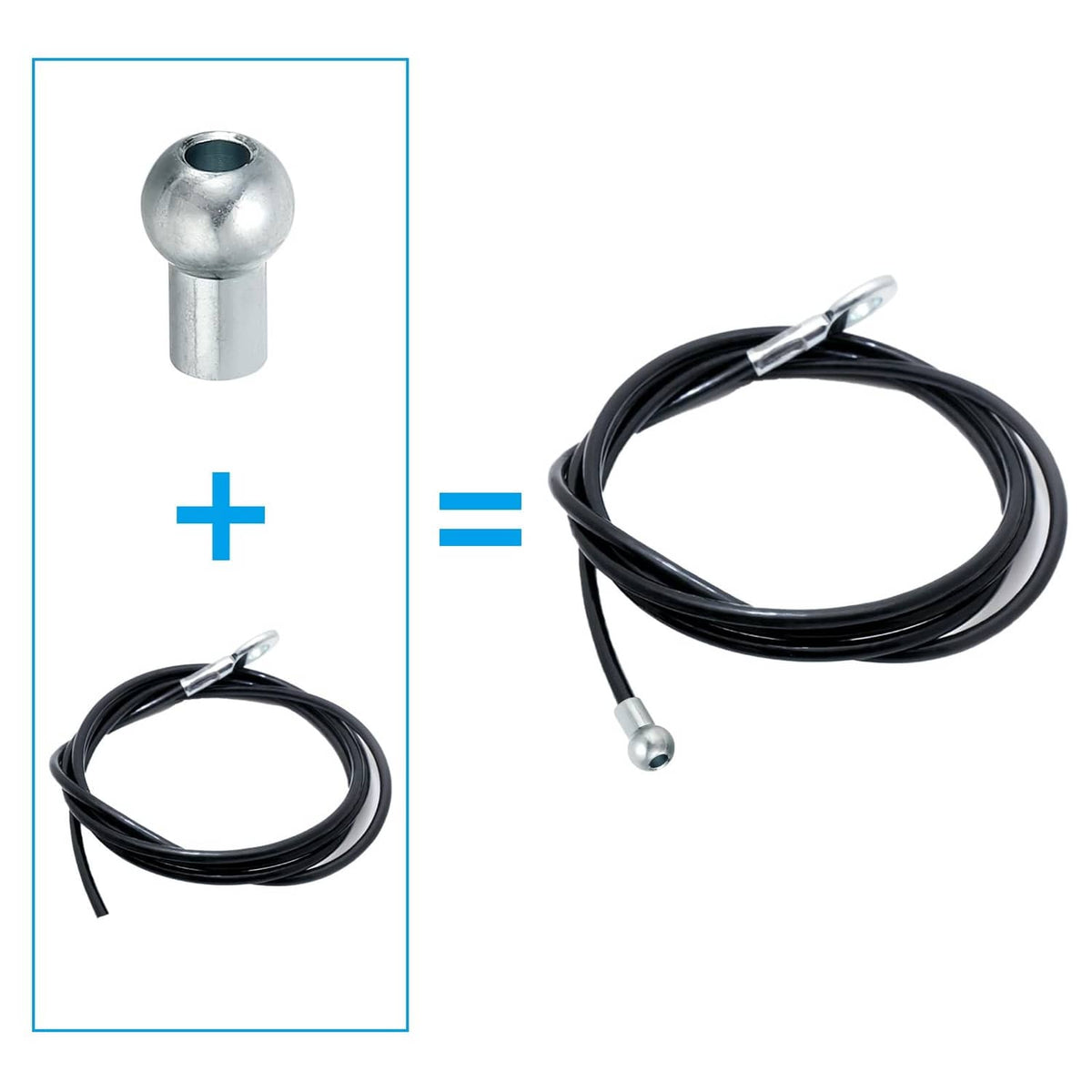 Silver cable ball stopper with black cord and metal ends (set piece)