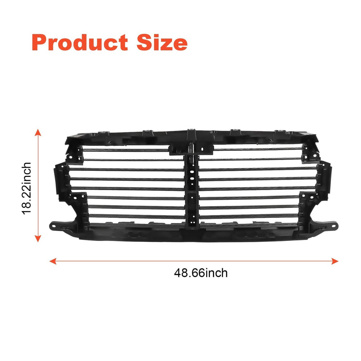 Black upper radiator grille air shutter panel with horizontal bars and mounting brackets