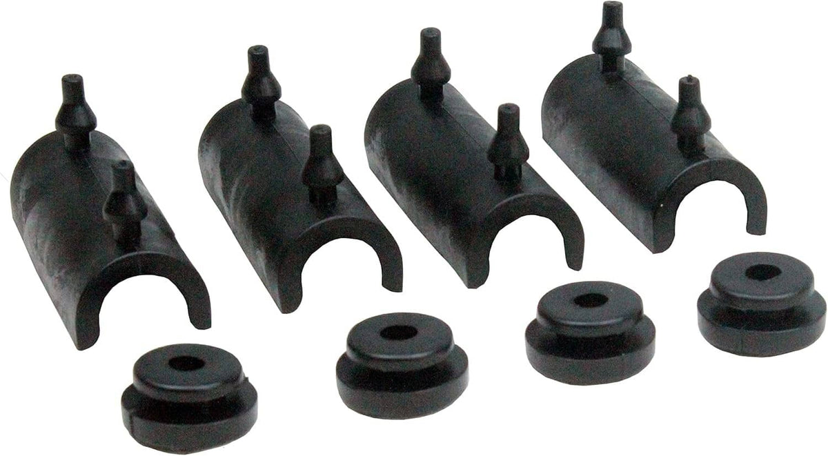 Black rubber saddlebag support cushions and circular base pads, assorted set.