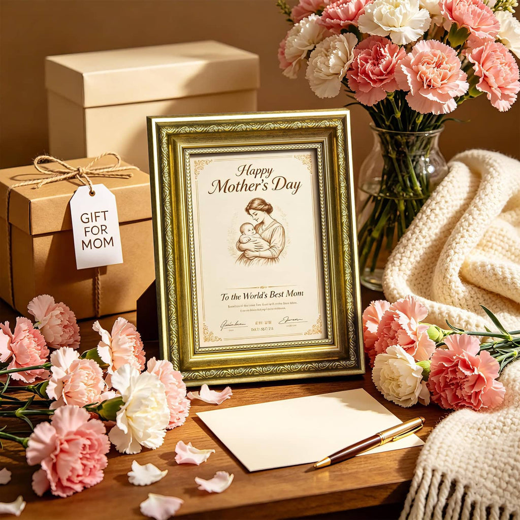 Ornate gold 8x10 picture frame with floral-themed card print