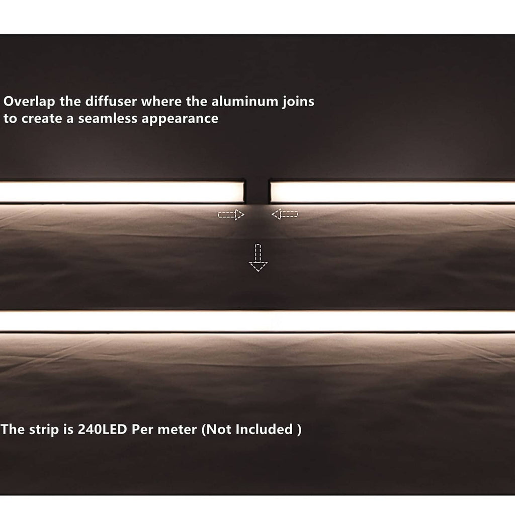 Overlapped LED diffuser channel section for seamless appearance and uniform illumination