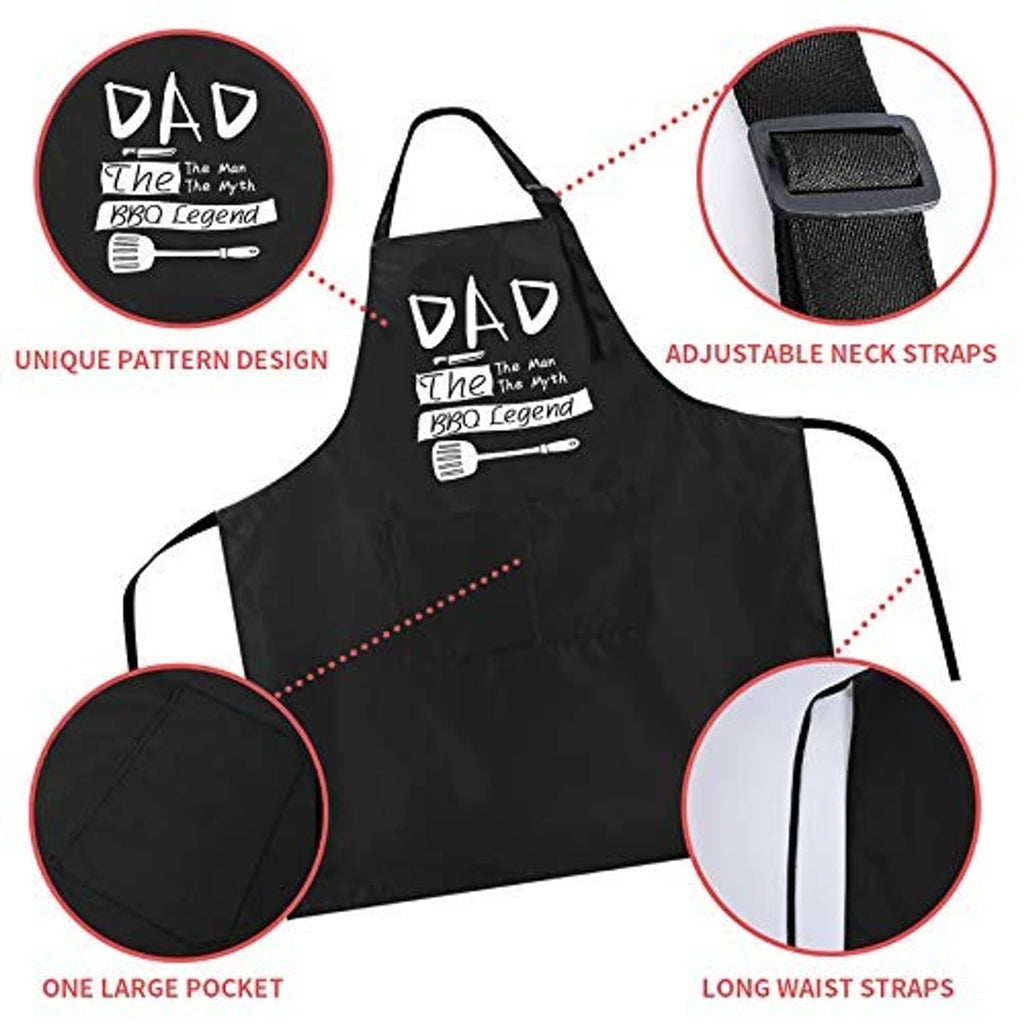 Black apron design with adjustable neck straps, long waist ties, and one large pocket