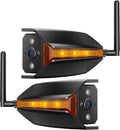Wireless backup side camera pair with antennas, black housings and amber LED bars