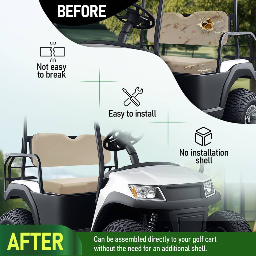 Tan seat cushion and seat back cover pair with smooth surface, easy-install design