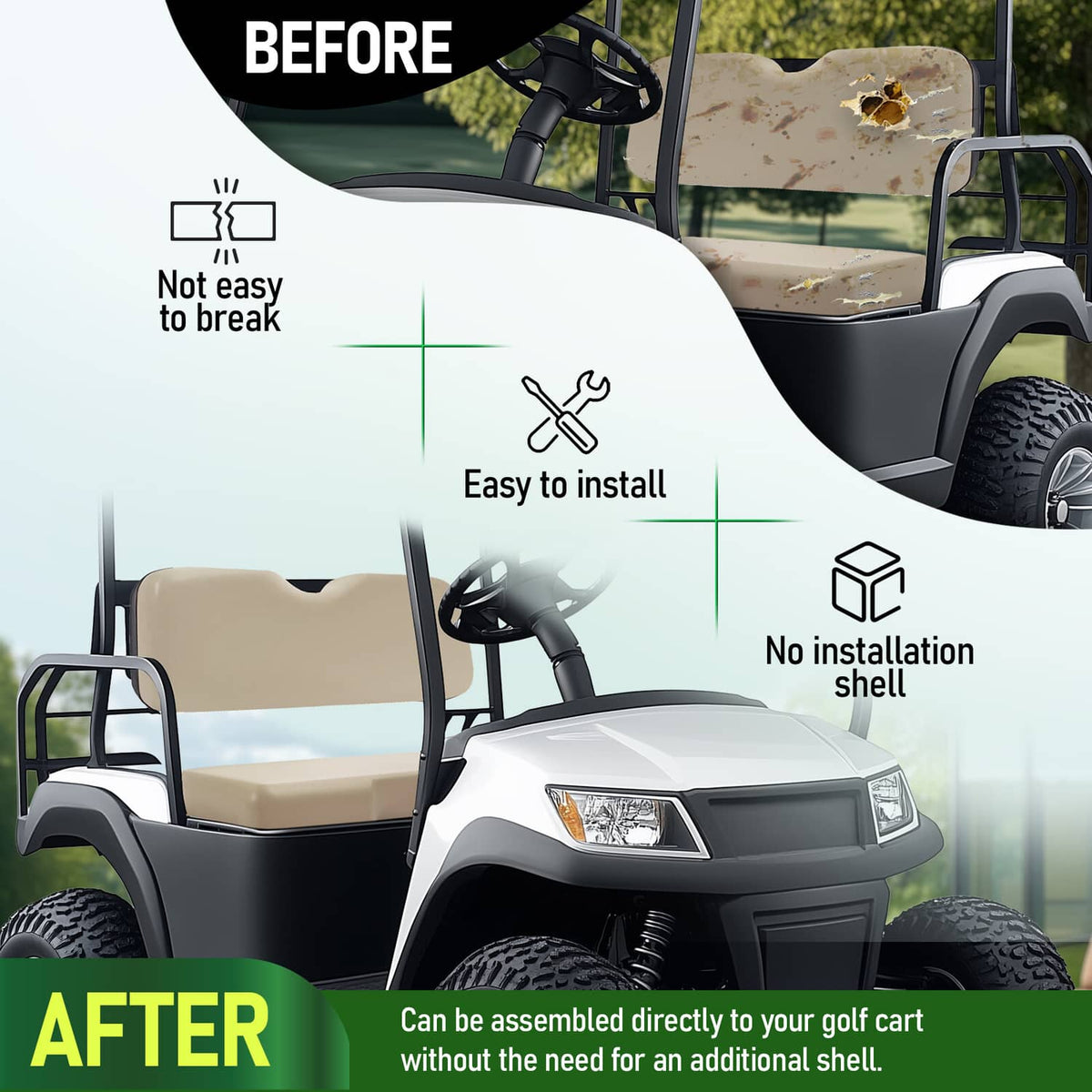 Tan seat cushion and seat back cover pair with smooth surface, easy-install design