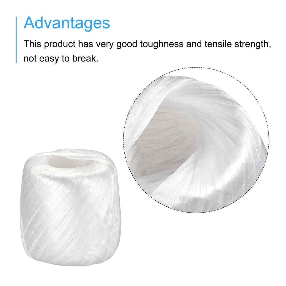 White plastic rope twine spool bundle, visible tightly wound twisted fibers