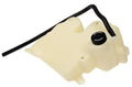 Cream coolant reservoir with black hoses and round cap on top