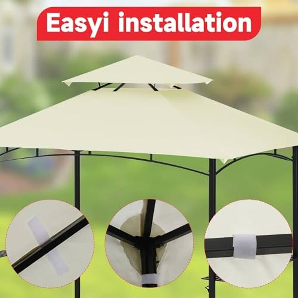 Cream replacement canopy top with tie points around corners and center pole
