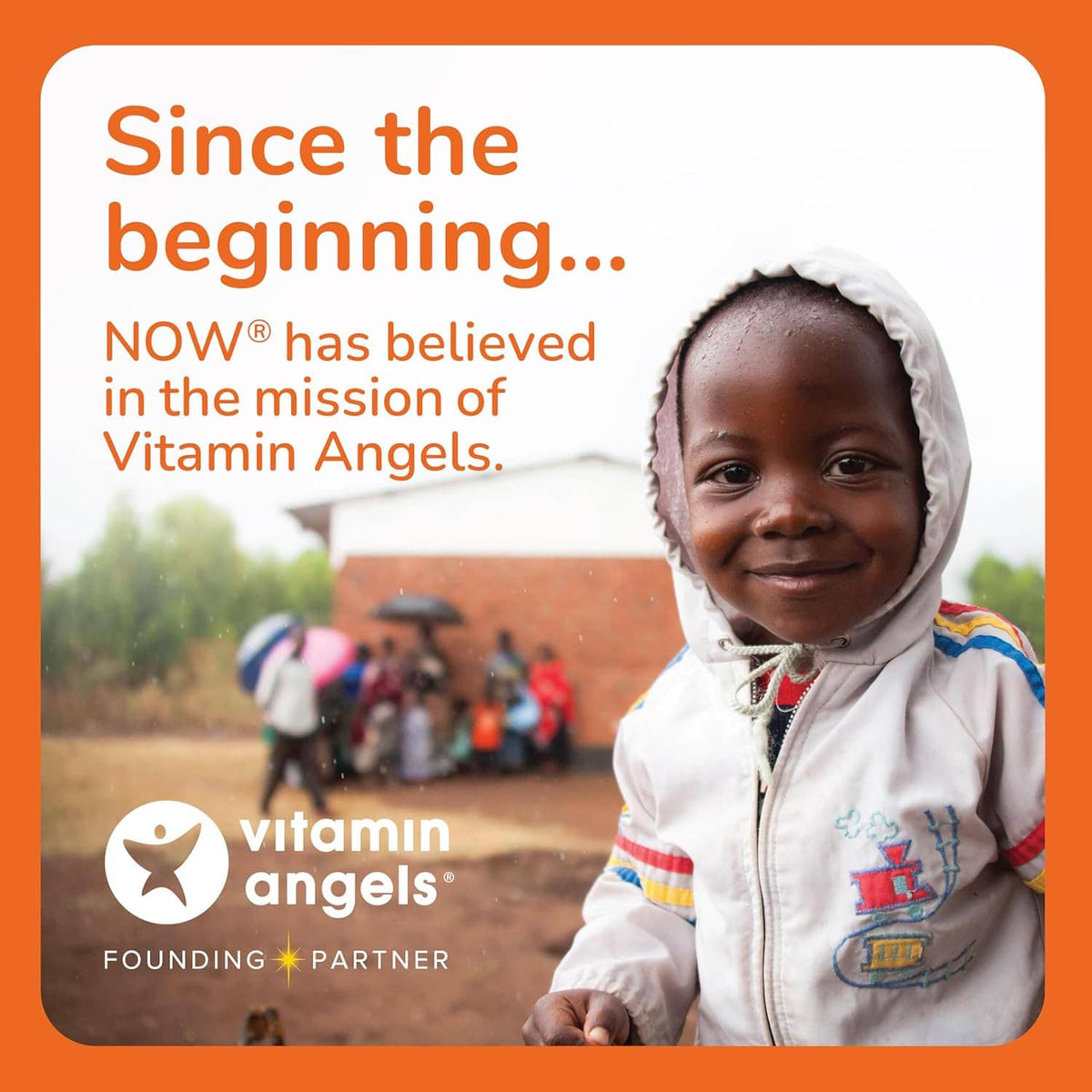 Since the beginning text card with Vitamin Angels logo and partner mission photo