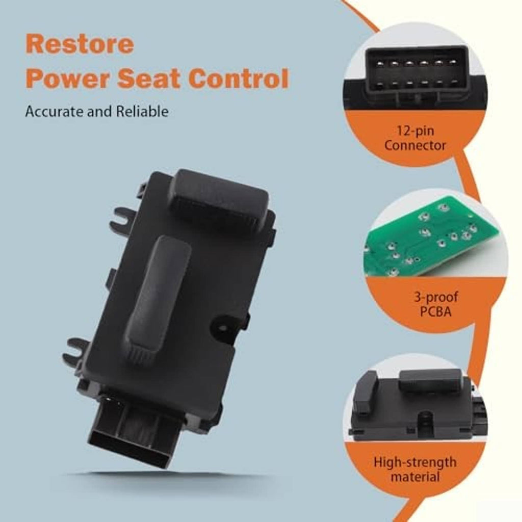 Power seat control switch module with black housing and 12-pin connector