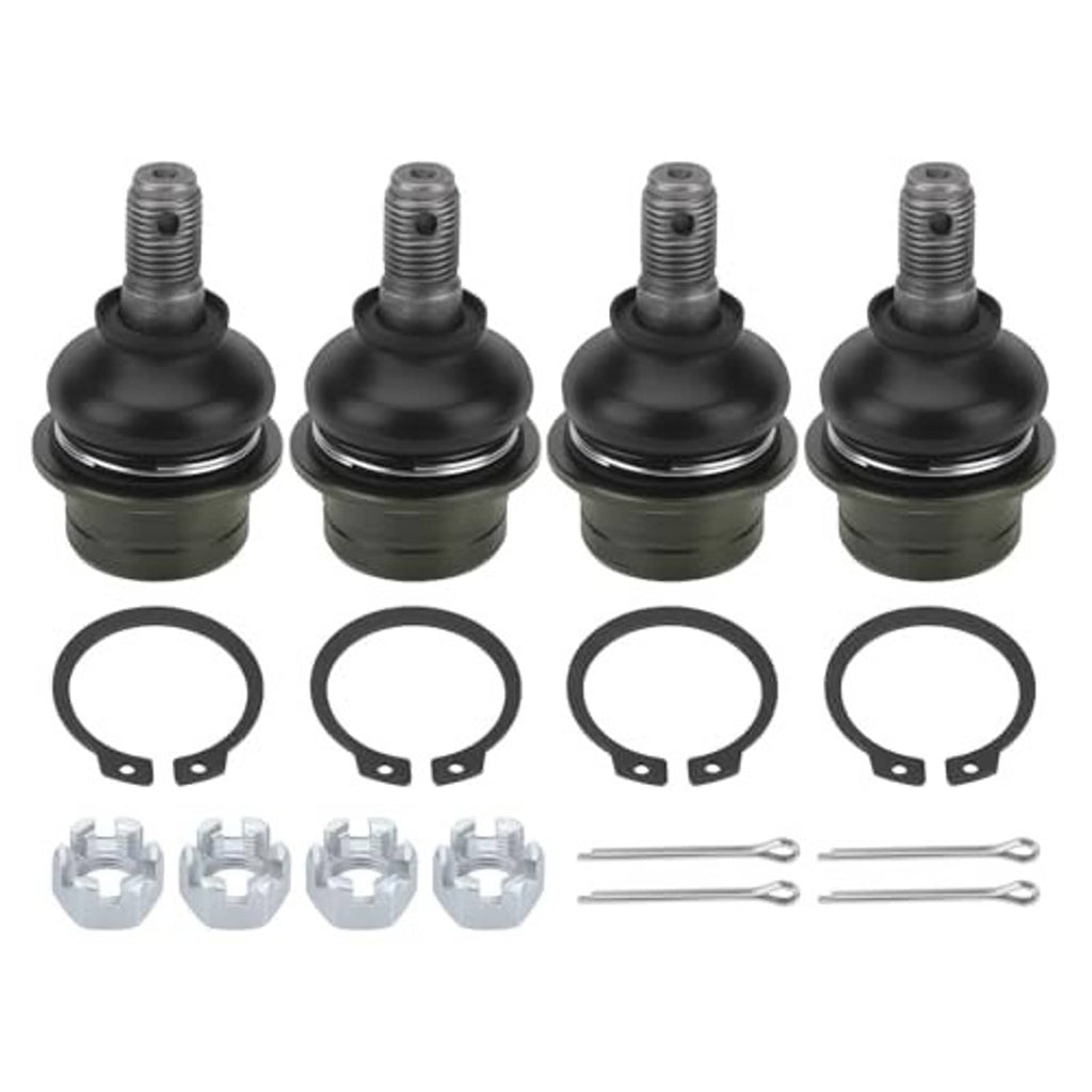 Front A-arm ball joints with black boots, snap rings, and included mounting pins and clips