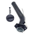 Fuel tank filler neck hose with black cap and mounting flange, includes spring