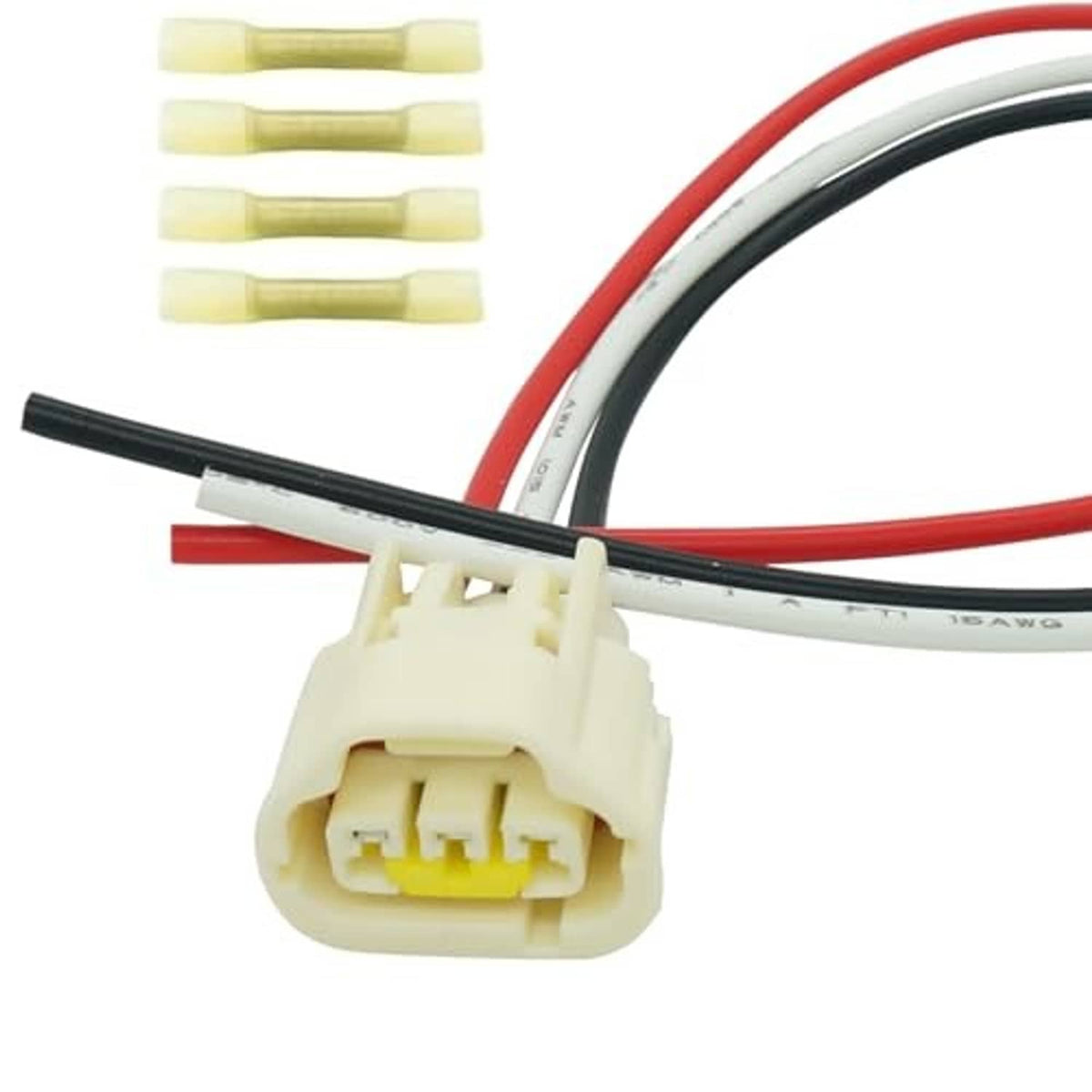Throttle position sensor pigtail connector with attached 3-pin plug and wire bundle