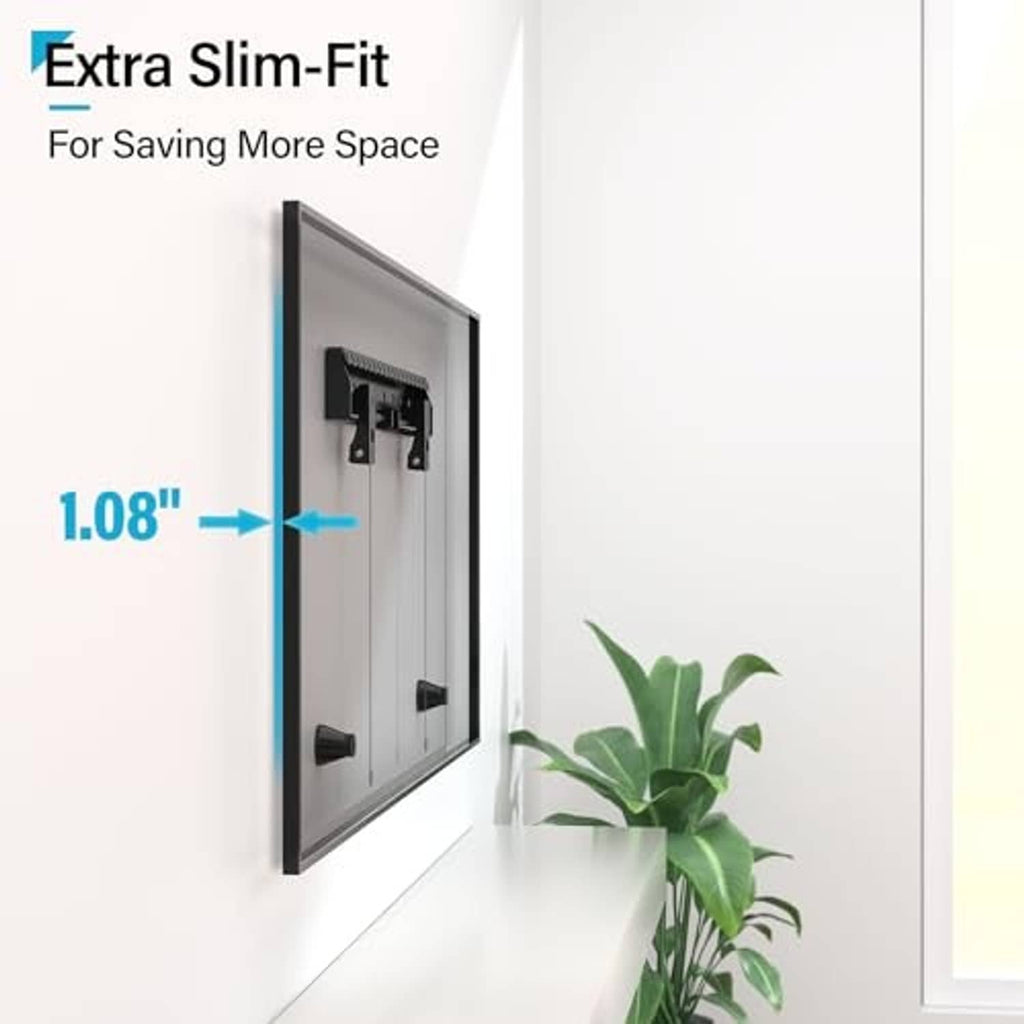 Extra-slim TV wall mount bracket with low-profile clearance for wall mounting