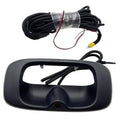 Rear view camera tailgate handle bezel with black wiring harness and connector