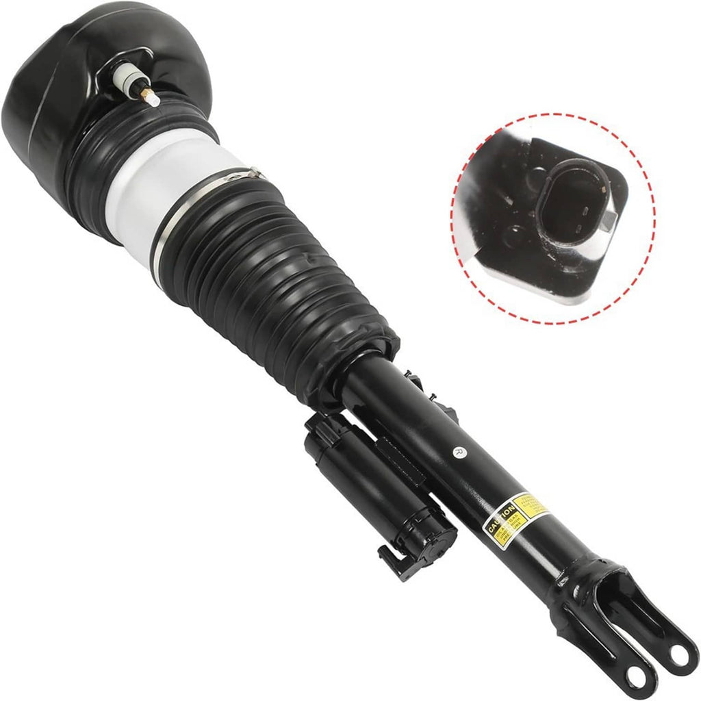 Air suspension shock strut angled view with highlighted electrical connection area