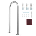 Aluminum U-shaped pool handrail with two flat base plates, silver-gray finish