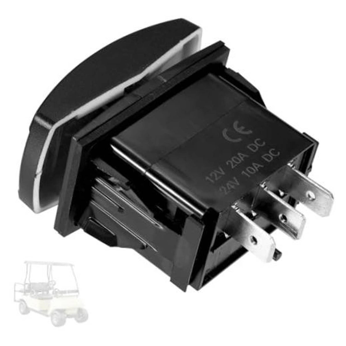 Electric golf cart forward reverse switch, black rocker with metal terminals
