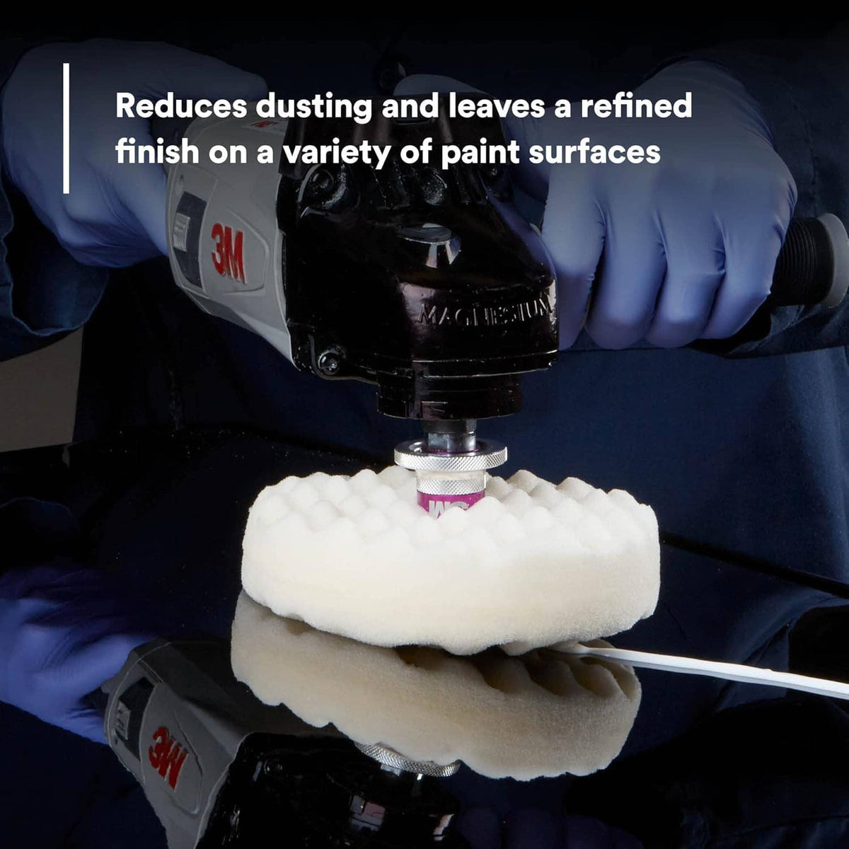 Foam polishing pad with rubbing compound, polisher tool and gloves