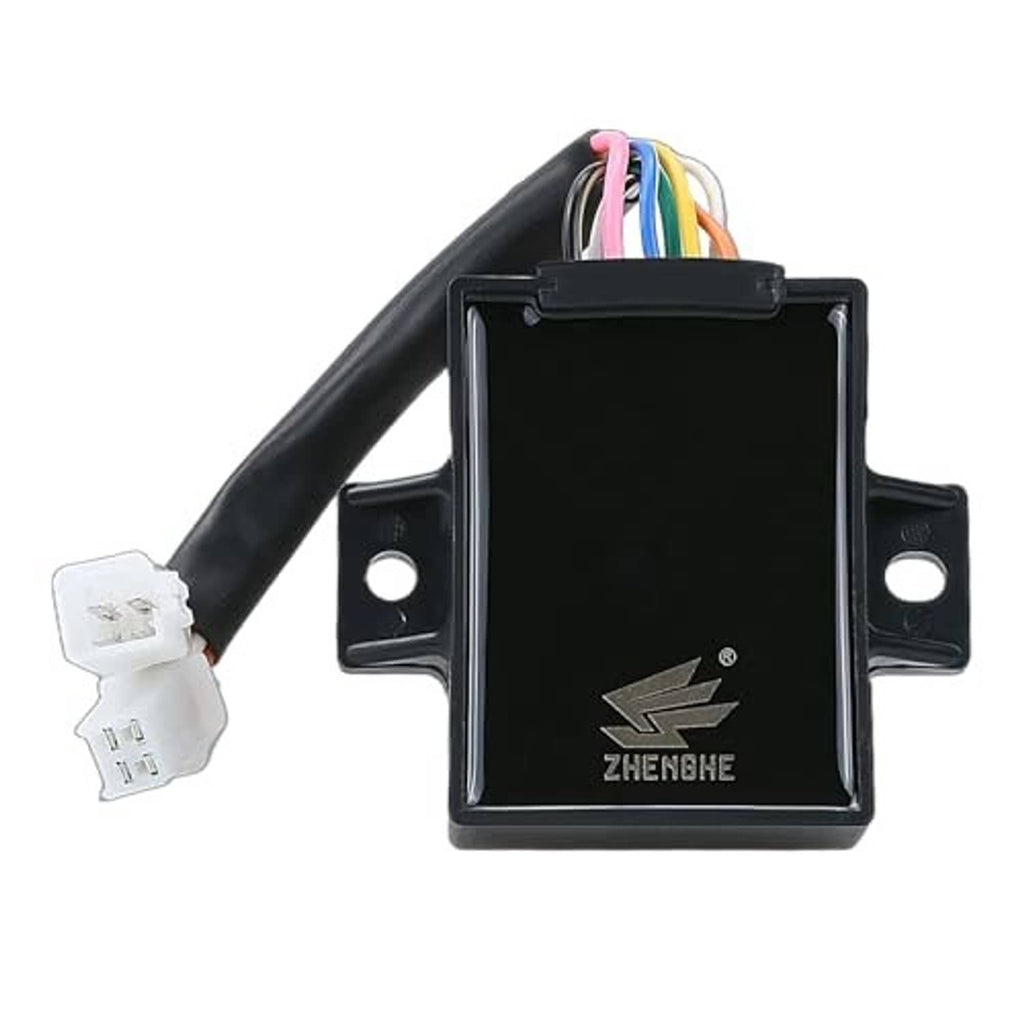 Black CDI ignition control box with front mount and multi-color wire connector leads