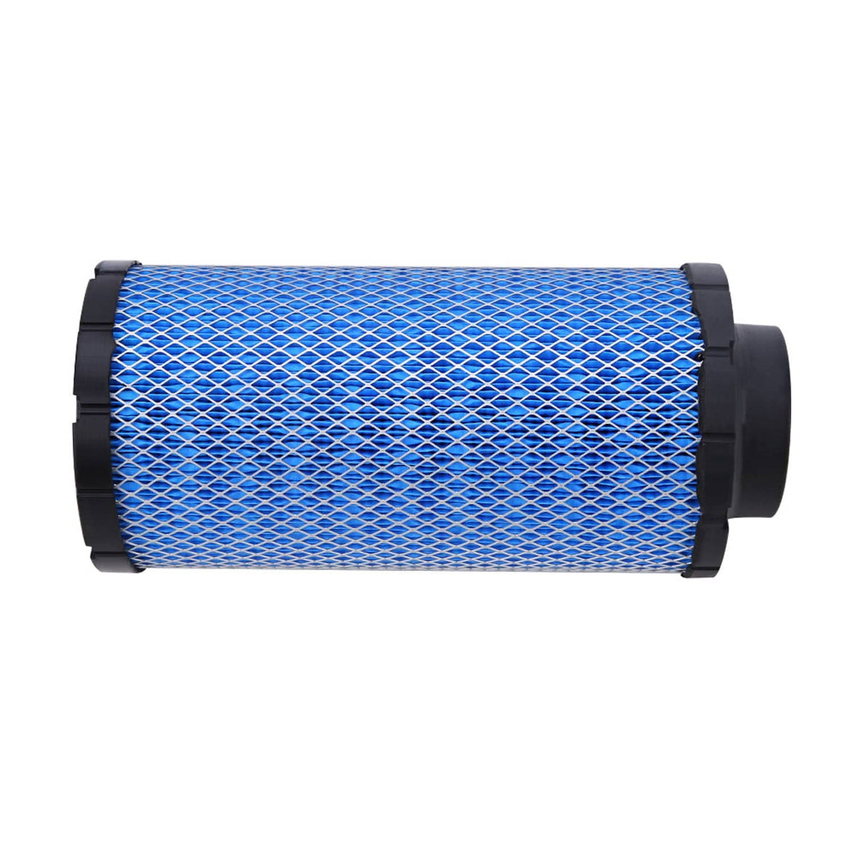 Blue mesh air filter cartridge with black end caps and side outlet