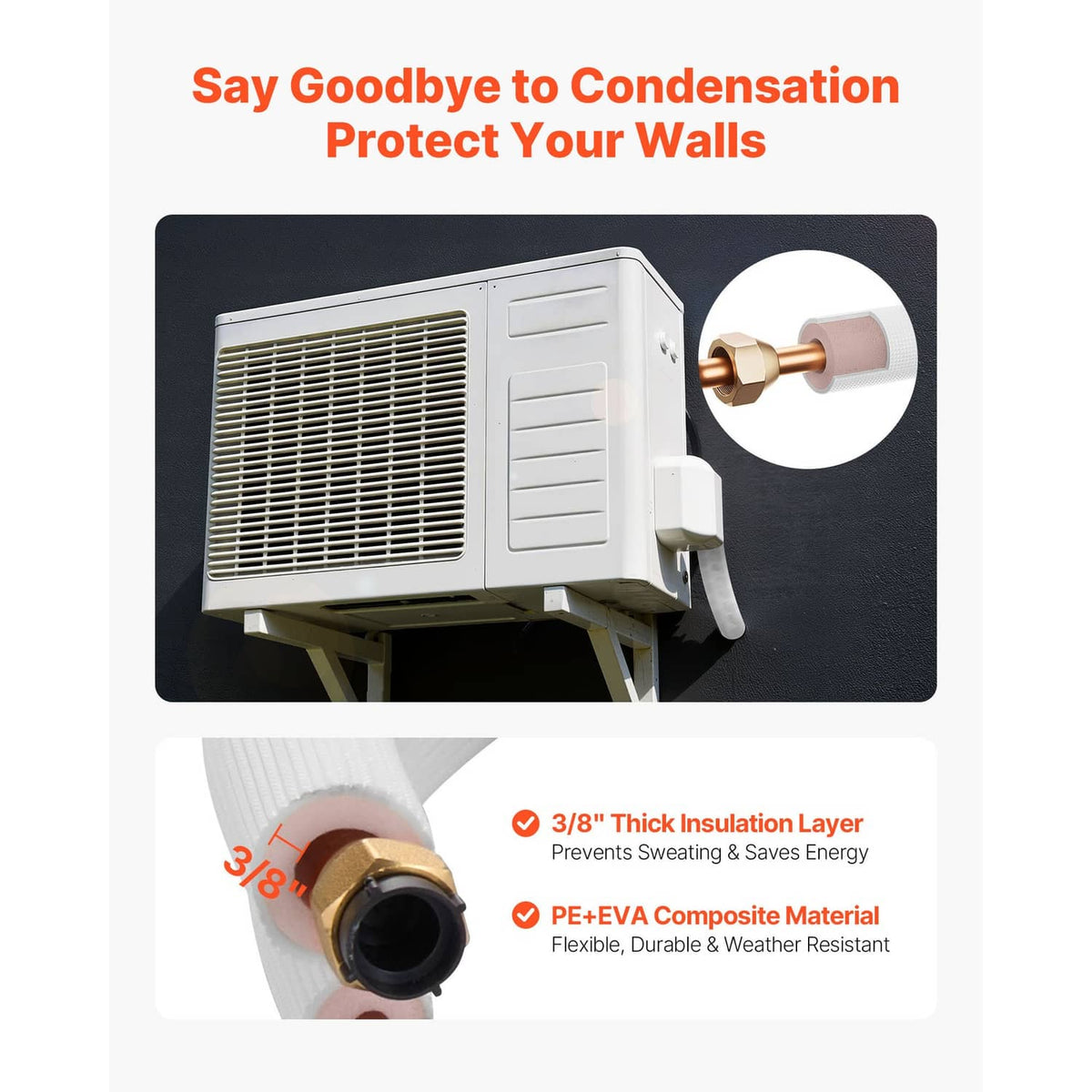 Outdoor mini split unit connection with insulated copper line set and brass fittings