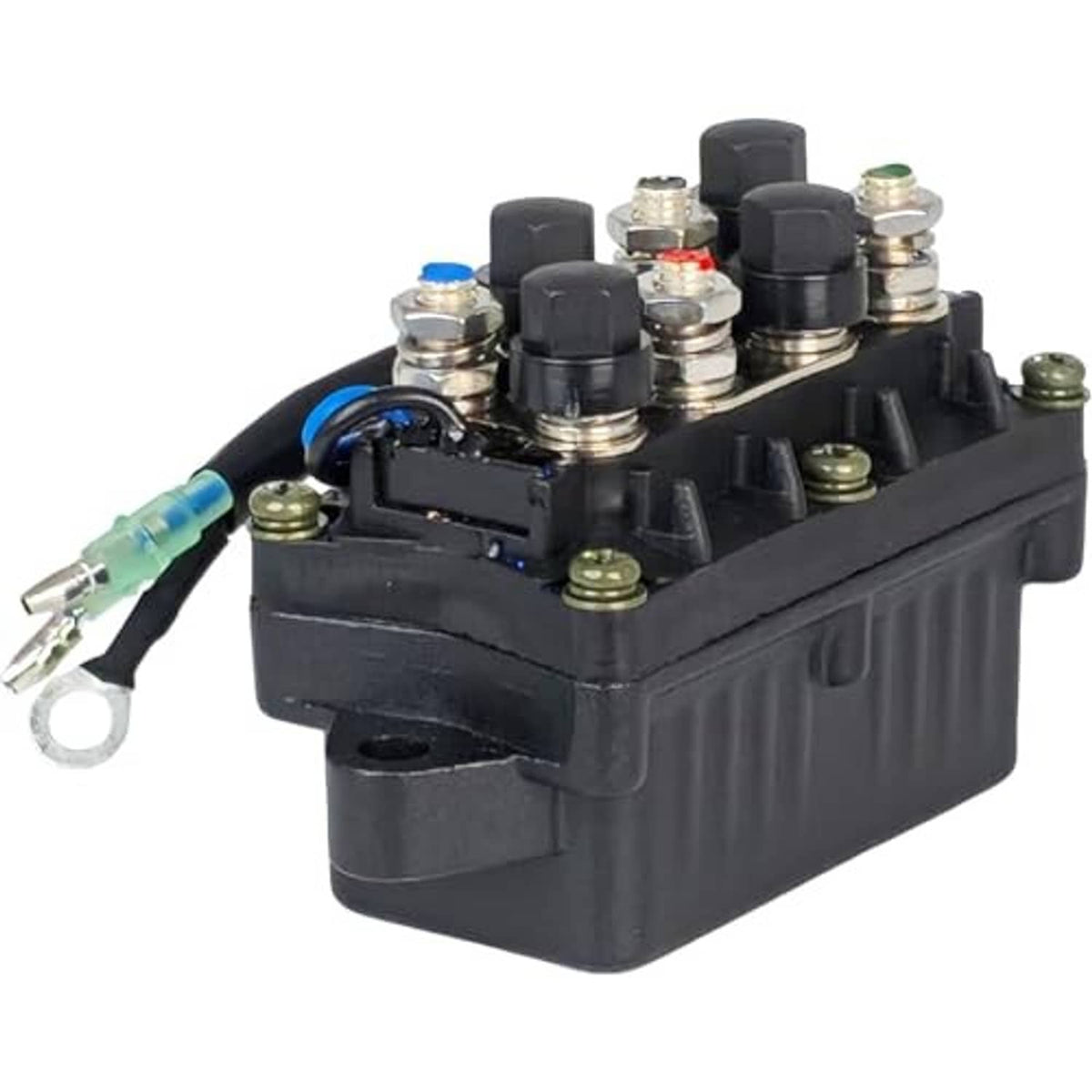 12V power trim and tilt relay with blue wire and exposed crimp terminal
