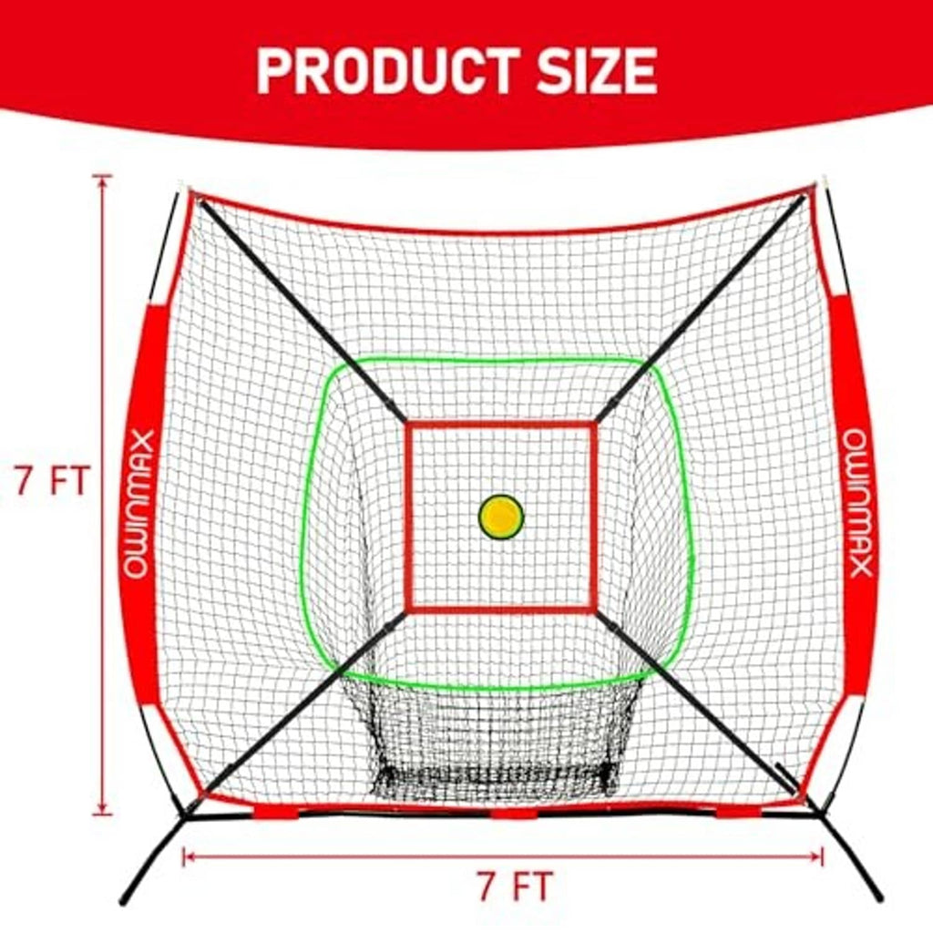 7 ft baseball strike training net with red frame and central target square