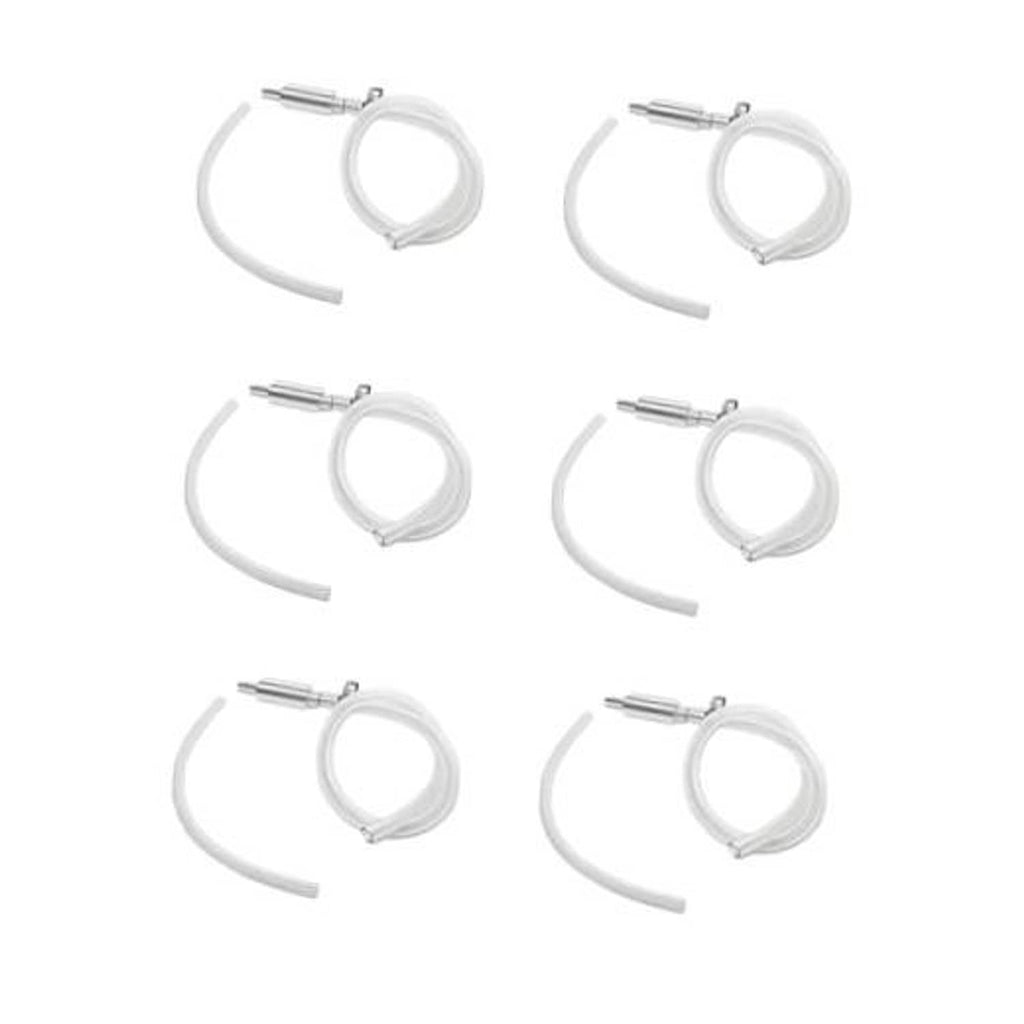 Brake bleeder hose kit with six white hoses and metal one-way check valve fittings