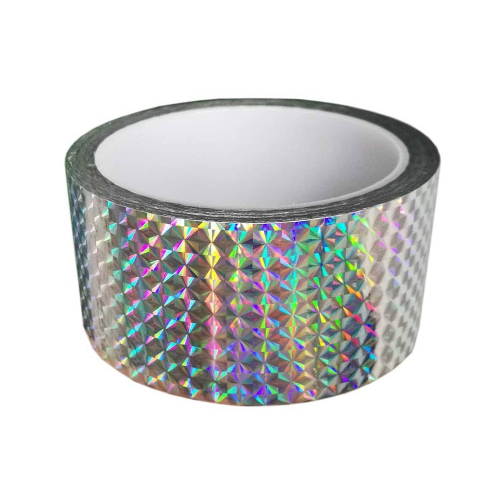 Eacilles holographic reflective self-adhesive tape roll, silver rainbow diamond sheen