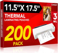 Clear thermal laminating pouches pack of 200, 3 mil, holds 11 x 17 inch sheets