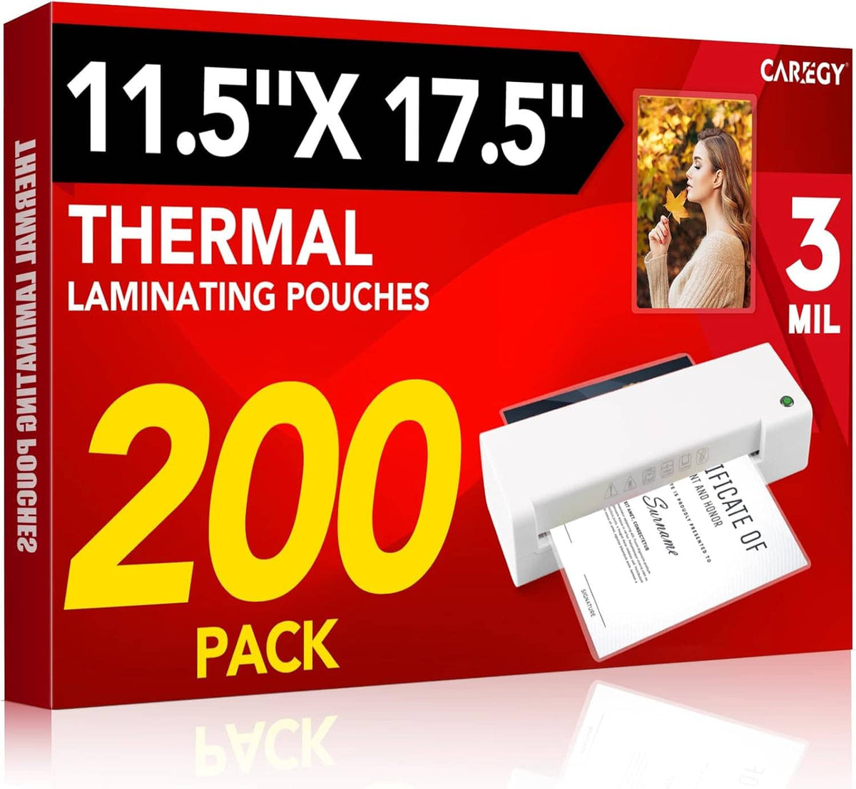 Clear thermal laminating pouches pack of 200, 3 mil, holds 11 x 17 inch sheets