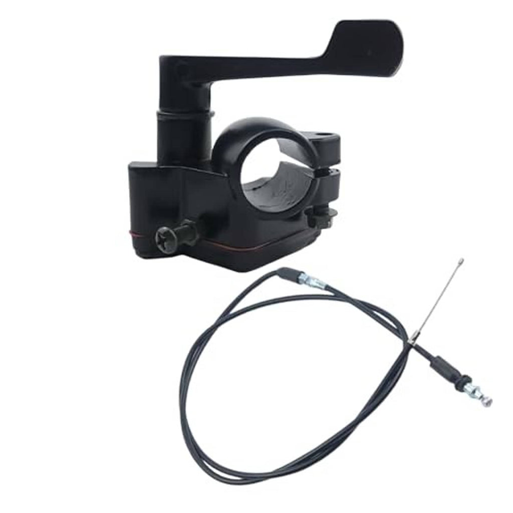 Thumb throttle control handle with black cable and metal adjustment fitting