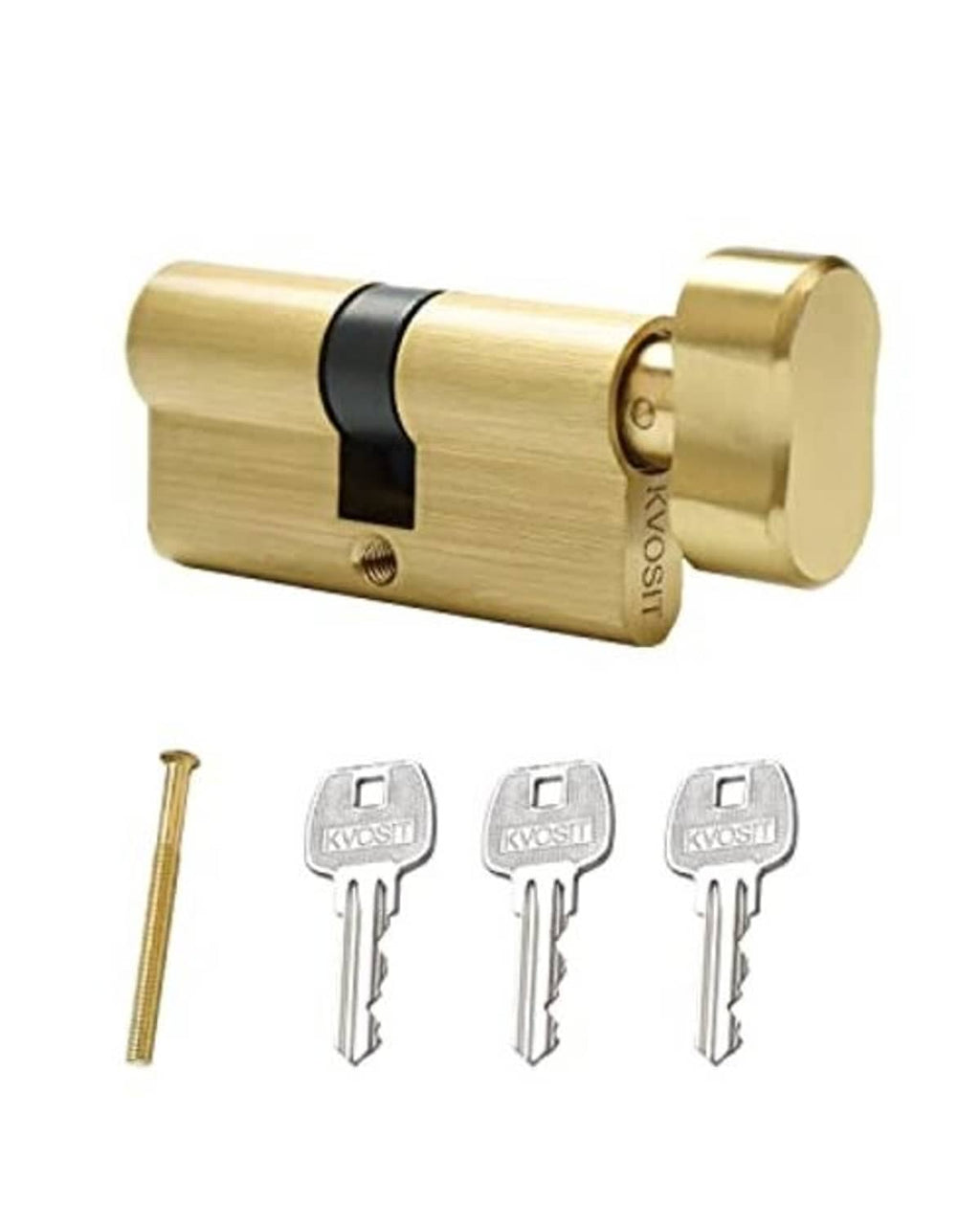 Brushed brass lock cylinder with 3 keys and mounting screw