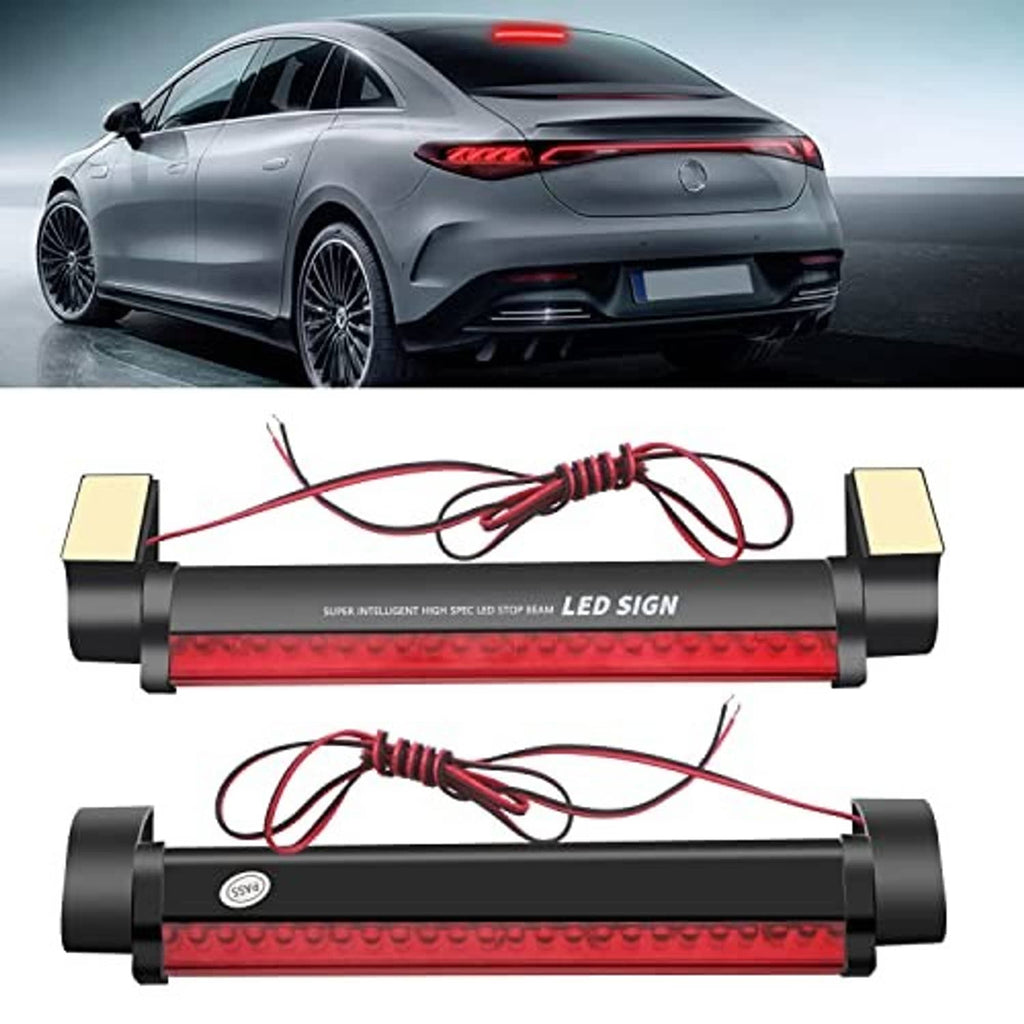 LED third brake light bar with red LED strip, black end mounts, and attached wiring