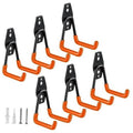 Six-pack small U garage hooks with black plates and orange U-shaped ends