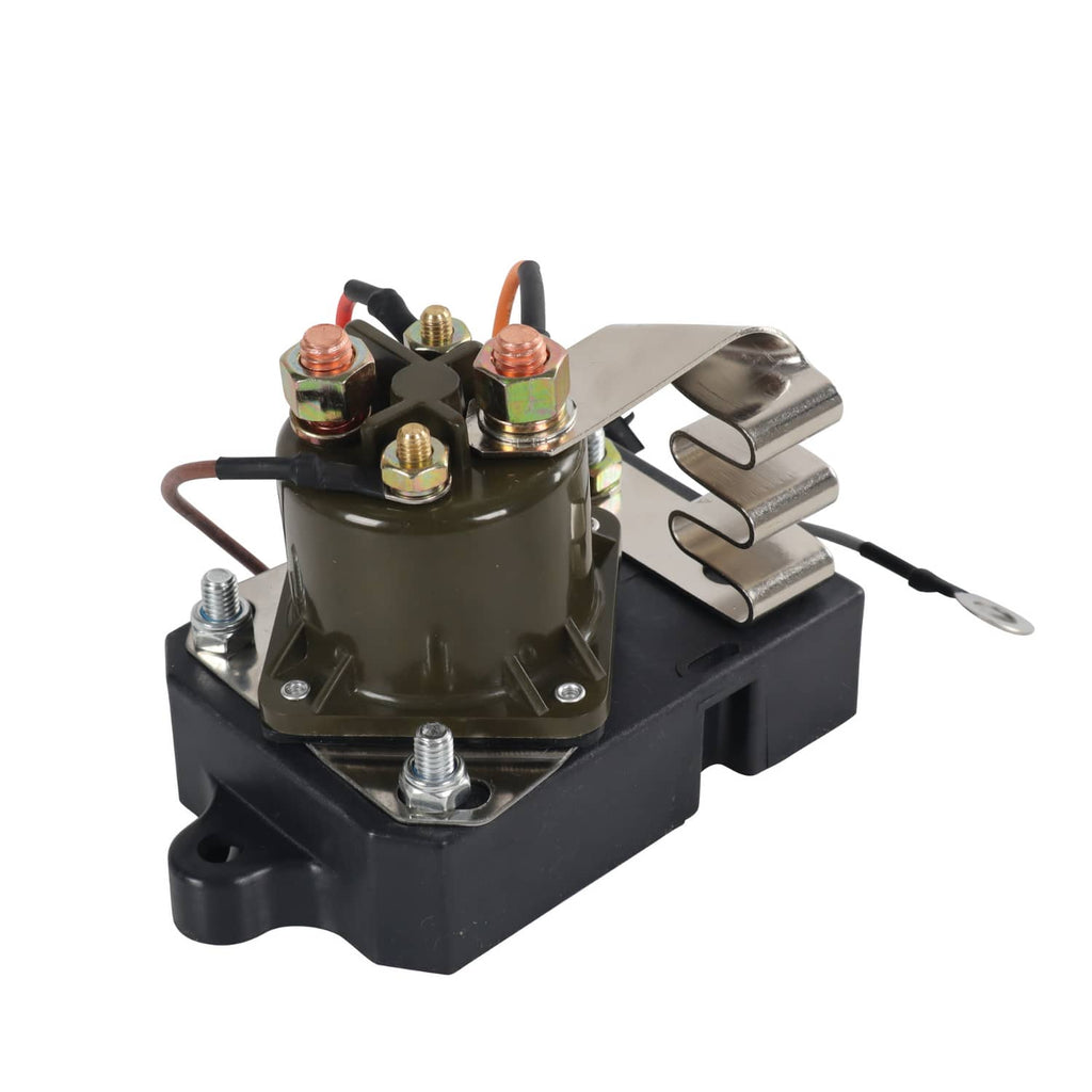 Glow plug controller relay with black housing, metal terminals, and mounted screws