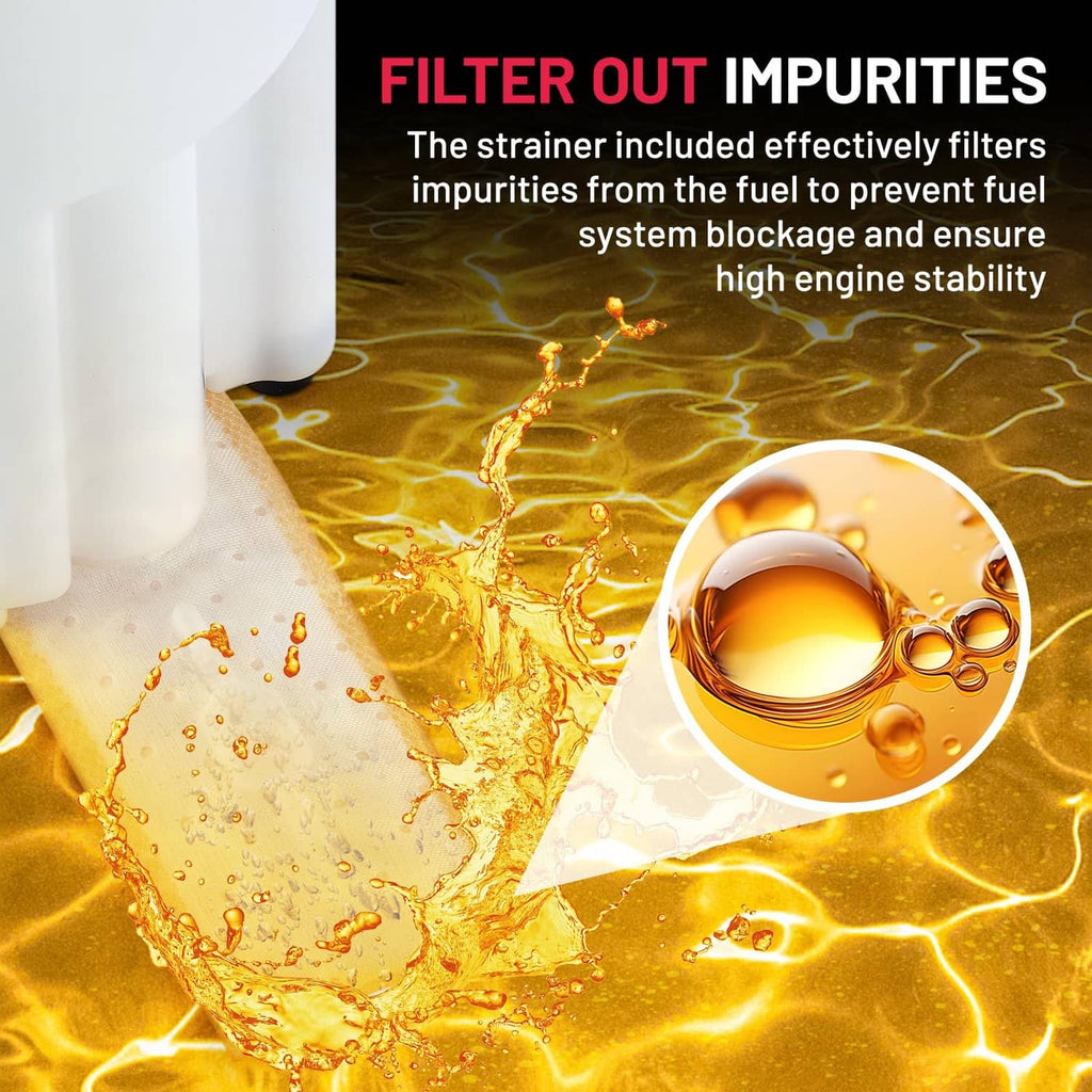 White fuel pump canister with built-in filter strainer for fuel flow