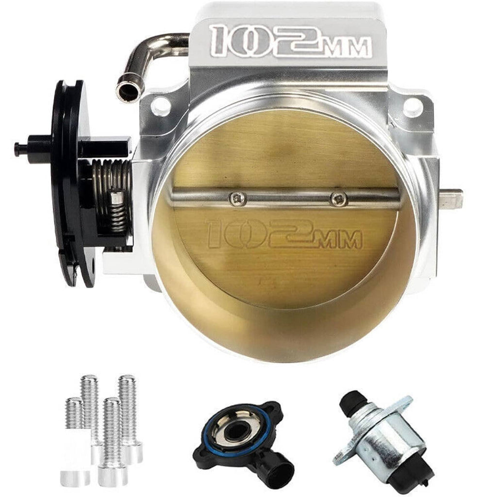 Aluminum 102mm throttle body with TPS and IAC, gold bore and black connector