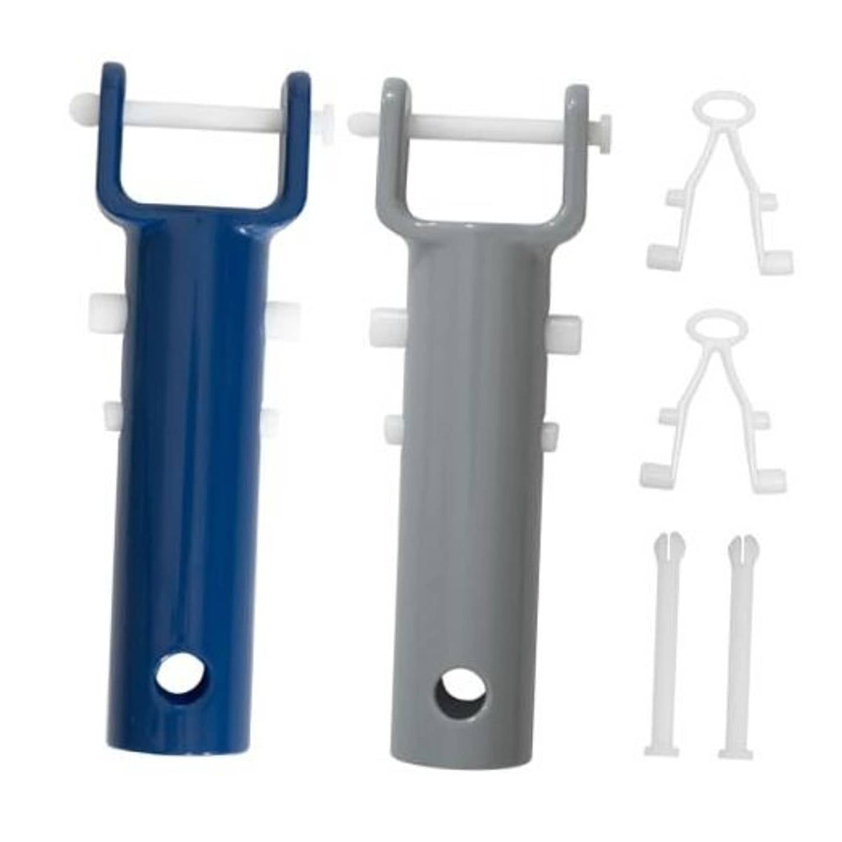 Blue pool vacuum handle replacement with EZ clip and locking pin set, white connectors