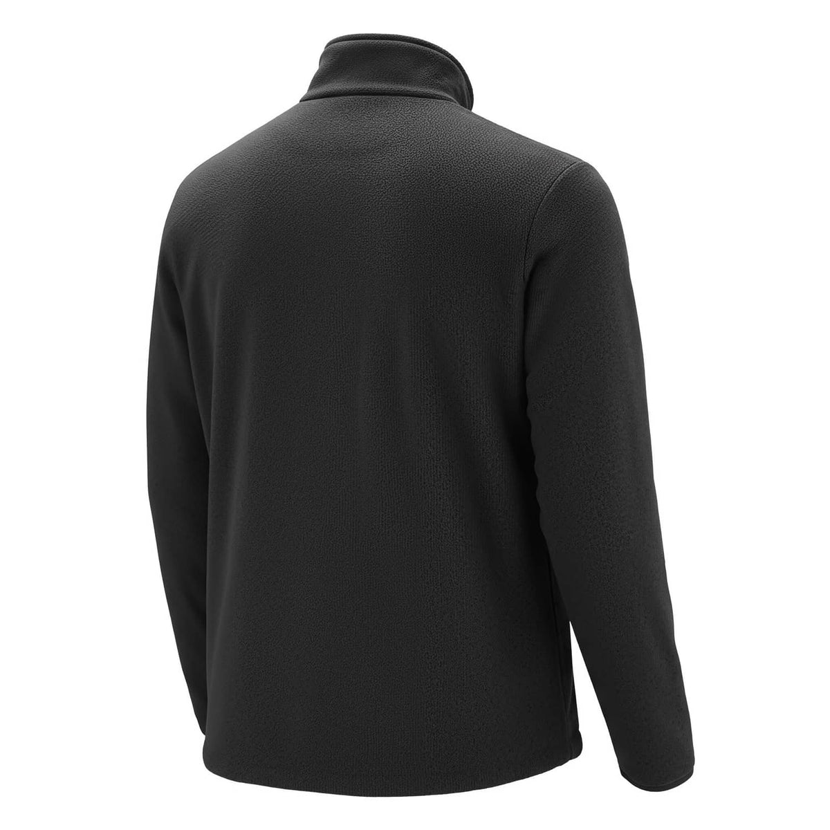 Men's heated fleece jacket, black, full-zip stand collar, back view