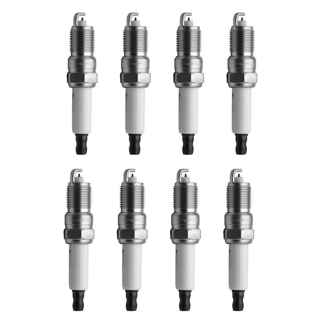 Set of 8 spark plugs with white ceramic insulators and black electrode tips