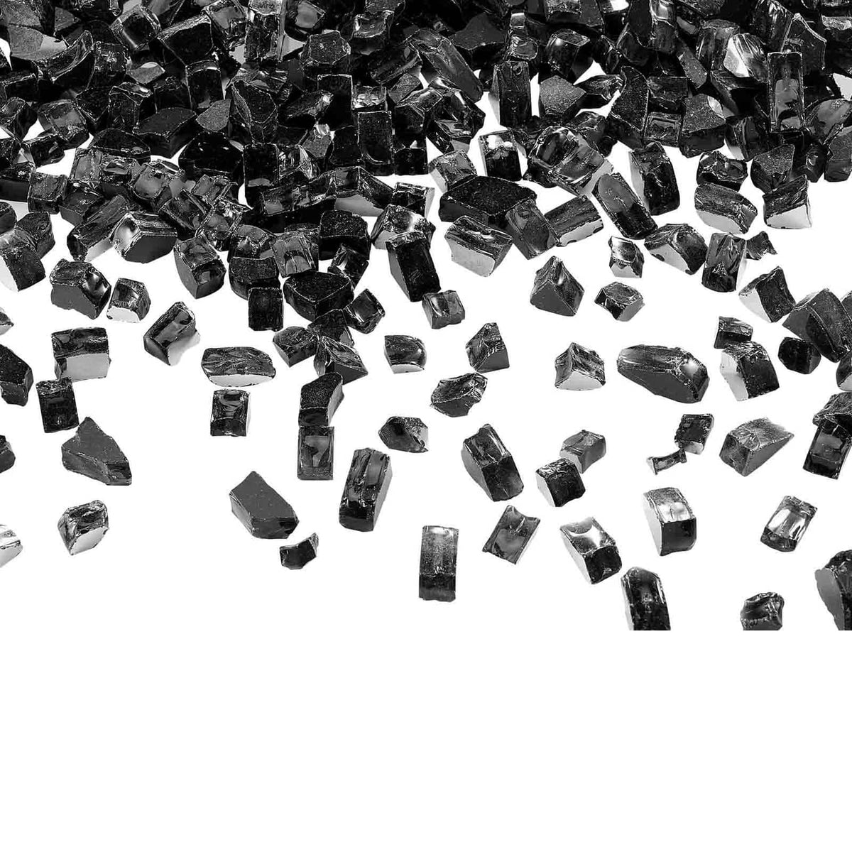 Black 1/2-inch fire pit glass rocks scattered pieces for fireplace and table use